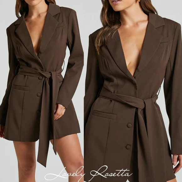 Stylish Black Tie Waist Blazer Dress - Picture 9 of 10